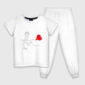 Детская пижама хлопок с принтом Бегу к тебе в Екатеринбурге, 100% хлопок |  брюки и футболка прямого кроя, без карманов, на брюках мягкая резинка на поясе и по низу штанин
 | люблю | парные | сердце | шары воздушные