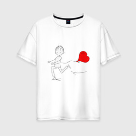 Женская футболка хлопок Oversize с принтом Бегу к тебе в Екатеринбурге, 100% хлопок | свободный крой, круглый ворот, спущенный рукав, длина до линии бедер
 | люблю | парные | сердце | шары воздушные