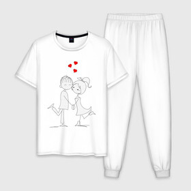Мужская пижама хлопок с принтом Вечерние прогулки в Екатеринбурге, 100% хлопок | брюки и футболка прямого кроя, без карманов, на брюках мягкая резинка на поясе и по низу штанин
 | люблю | парные | сердце | шары воздушные