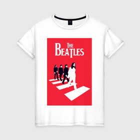 Женская футболка хлопок с принтом The Beatles в Екатеринбурге, 100% хлопок | прямой крой, круглый вырез горловины, длина до линии бедер, слегка спущенное плечо | the beatles | великобритания | джон леннон | классика | легенды | музыка | пол маккартни | рок | рок группа