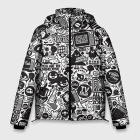 Мужская зимняя куртка 3D с принтом ПОП-АРТ в Екатеринбурге, верх — 100% полиэстер; подкладка — 100% полиэстер; утеплитель — 100% полиэстер | длина ниже бедра, свободный силуэт Оверсайз. Есть воротник-стойка, отстегивающийся капюшон и ветрозащитная планка. 

Боковые карманы с листочкой на кнопках и внутренний карман на молнии. | black and white | comics | tegunvteg | tv | арт | комиксы | культура | паттерн | поп | стикер | текстуры | телевидение | черно белое