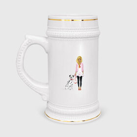 Кружка пивная с принтом Девушка с собакой в Екатеринбурге,  керамика (Материал выдерживает высокую температуру, стоит избегать резкого перепада температур) |  объем 630 мл | далматинец | любовь | собакен