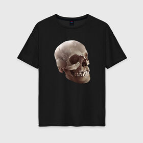 Женская футболка хлопок Oversize с принтом Череп в Екатеринбурге, 100% хлопок | свободный крой, круглый ворот, спущенный рукав, длина до линии бедер
 | взгляд | голова | скелет | страшно | череп