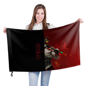 Флаг 3D с принтом Hades в Екатеринбурге, 100% полиэстер | плотность ткани — 95 г/м2, размер — 67 х 109 см. Принт наносится с одной стороны | hades | игра | компьютерная | красный | лого | логотип | подарок | половина | хейдc | хэйдс | черный