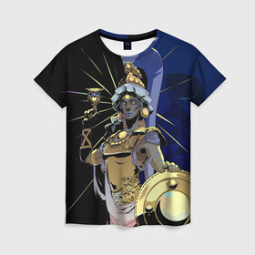Женская футболка 3D с принтом Hades Афина в Екатеринбурге, 100% полиэфир ( синтетическое хлопкоподобное полотно) | прямой крой, круглый вырез горловины, длина до линии бедер | hades | афина | игра | компьютерная | подарок | половина | синий | хейдс | хэйдс | черный