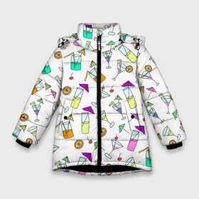 Зимняя куртка для девочек 3D с принтом Коктейльная вечеринка в Екатеринбурге, ткань верха — 100% полиэстер; подклад — 100% полиэстер, утеплитель — 100% полиэстер. | длина ниже бедра, удлиненная спинка, воротник стойка и отстегивающийся капюшон. Есть боковые карманы с листочкой на кнопках, утяжки по низу изделия и внутренний карман на молнии. 

Предусмотрены светоотражающий принт на спинке, радужный светоотражающий элемент на пуллере молнии и на резинке для утяжки. | бокал | вечеринка | для бармена | коктейль | летний | мартини | напитки | пати | паттерн | пляжный | узор