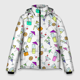 Мужская зимняя куртка 3D с принтом Коктейльная вечеринка в Екатеринбурге, верх — 100% полиэстер; подкладка — 100% полиэстер; утеплитель — 100% полиэстер | длина ниже бедра, свободный силуэт Оверсайз. Есть воротник-стойка, отстегивающийся капюшон и ветрозащитная планка. 

Боковые карманы с листочкой на кнопках и внутренний карман на молнии. | Тематика изображения на принте: бокал | вечеринка | для бармена | коктейль | летний | мартини | напитки | пати | паттерн | пляжный | узор