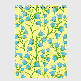 Скетчбук с принтом Колокольчики на желтом фоне в Екатеринбурге, 100% бумага
 | 48 листов, плотность листов — 100 г/м2, плотность картонной обложки — 250 г/м2. Листы скреплены сверху удобной пружинной спиралью | 8 марта | flowers | summer | ботаническая иллюстрация | весна | желтый | зеленый | колокольчики | лето | любовь | праздник | принт | природа | растения | цветы