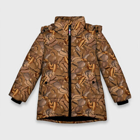 Зимняя куртка для девочек 3D с принтом Кофейные Зёрна в Екатеринбурге, ткань верха — 100% полиэстер; подклад — 100% полиэстер, утеплитель — 100% полиэстер. | длина ниже бедра, удлиненная спинка, воротник стойка и отстегивающийся капюшон. Есть боковые карманы с листочкой на кнопках, утяжки по низу изделия и внутренний карман на молнии. 

Предусмотрены светоотражающий принт на спинке, радужный светоотражающий элемент на пуллере молнии и на резинке для утяжки. | americano | coffee | espresso | latte | nescafe | американо | бариста | бармен | капучино | кофе | кофевар | кофейные зерна | кофейня | кружка кофе | латте | макиато | моккачино | мокко | нескафе | чай | чашка кофе | шоколад