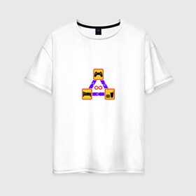 Женская футболка хлопок Oversize с принтом Eat Sleep Game Repeat в Екатеринбурге, 100% хлопок | свободный крой, круглый ворот, спущенный рукав, длина до линии бедер
 | game | tegunvteg | джойстик | еда | игры | приставка | сон | треугольник