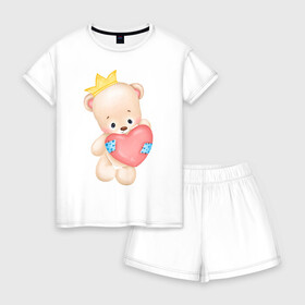 Женская пижама с шортиками хлопок с принтом Влюбленный мишка в Екатеринбурге, 100% хлопок | футболка прямого кроя, шорты свободные с широкой мягкой резинкой | любовь | медведь | парные