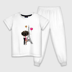Детская пижама хлопок с принтом Хочу в Париж в Екатеринбурге, 100% хлопок |  брюки и футболка прямого кроя, без карманов, на брюках мягкая резинка на поясе и по низу штанин
 | tegunvteg | башня | любовь | путешествия
