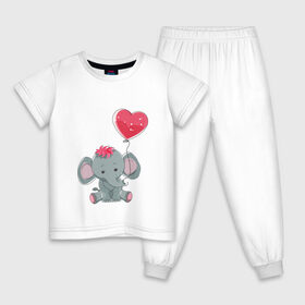 Детская пижама хлопок с принтом Влюбленный слоник в Екатеринбурге, 100% хлопок |  брюки и футболка прямого кроя, без карманов, на брюках мягкая резинка на поясе и по низу штанин
 | Тематика изображения на принте: влюбленность | животные | мальчик | парные | сердце | слоник | шары