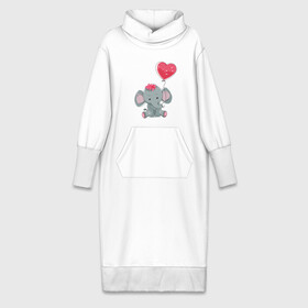 Платье удлиненное хлопок с принтом Влюбленный слоник в Екатеринбурге,  |  | влюбленность | животные | мальчик | парные | сердце | слоник | шары