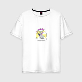 Женская футболка хлопок Oversize с принтом Weird в Екатеринбурге, 100% хлопок | свободный крой, круглый ворот, спущенный рукав, длина до линии бедер
 | единорог | животные | зайчик | кролик | милый | радуга | радужный | странный