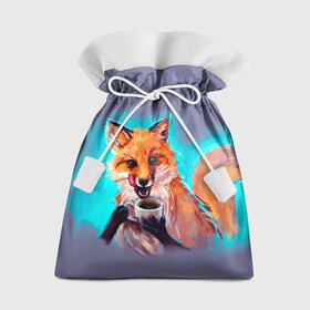 Подарочный 3D мешок с принтом Лиса с кофе в Екатеринбурге, 100% полиэстер | Размер: 29*39 см | Тематика изображения на принте: fox | foxy | животное | звери | лиса | лисенок | лисичка | милая | рыжая | фокс