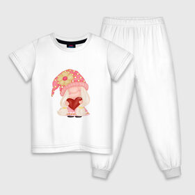 Детская пижама хлопок с принтом ДЕРЖИ СЕРДЕЧКО в Екатеринбурге, 100% хлопок |  брюки и футболка прямого кроя, без карманов, на брюках мягкая резинка на поясе и по низу штанин
 | валентин | гномик | сердечко