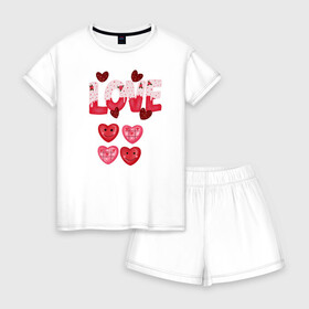 Женская пижама с шортиками хлопок с принтом Любовь в Екатеринбурге, 100% хлопок | футболка прямого кроя, шорты свободные с широкой мягкой резинкой | клубника | надписи | сердечки