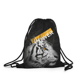 Рюкзак-мешок 3D с принтом Почувствуй свою силу в Екатеринбурге, 100% полиэстер | плотность ткани — 200 г/м2, размер — 35 х 45 см; лямки — толстые шнурки, застежка на шнуровке, без карманов и подкладки | feel | power | tiger | белый | животное | сила | тигр | хищник | черный