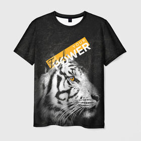 Мужская футболка 3D с принтом Почувствуй свою силу в Екатеринбурге, 100% полиэфир | прямой крой, круглый вырез горловины, длина до линии бедер | feel | power | tiger | белый | животное | сила | тигр | хищник | черный