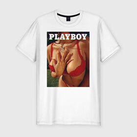 Мужская футболка хлопок Slim с принтом PLAYBOY в Екатеринбурге, 92% хлопок, 8% лайкра | приталенный силуэт, круглый вырез ворота, длина до линии бедра, короткий рукав | playboy | девушка | любовь