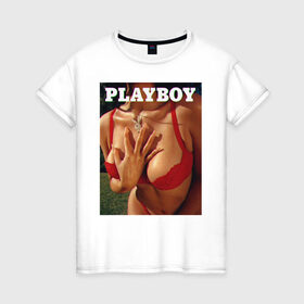 Женская футболка хлопок с принтом PLAYBOY в Екатеринбурге, 100% хлопок | прямой крой, круглый вырез горловины, длина до линии бедер, слегка спущенное плечо | playboy | девушка | любовь
