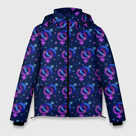 Мужская зимняя куртка 3D с принтом Гендерные Символы в Екатеринбурге, верх — 100% полиэстер; подкладка — 100% полиэстер; утеплитель — 100% полиэстер | длина ниже бедра, свободный силуэт Оверсайз. Есть воротник-стойка, отстегивающийся капюшон и ветрозащитная планка. 

Боковые карманы с листочкой на кнопках и внутренний карман на молнии. | love | амур | афродита | валентинка | влюбленность | вторая половинка | купидон | любовь | нежность | отношения | подарок любви | поцелуй | праздник любви | романтика | свидание | семья | сердечки