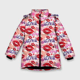Зимняя куртка для девочек 3D с принтом LOVE в Екатеринбурге, ткань верха — 100% полиэстер; подклад — 100% полиэстер, утеплитель — 100% полиэстер. | длина ниже бедра, удлиненная спинка, воротник стойка и отстегивающийся капюшон. Есть боковые карманы с листочкой на кнопках, утяжки по низу изделия и внутренний карман на молнии. 

Предусмотрены светоотражающий принт на спинке, радужный светоотражающий элемент на пуллере молнии и на резинке для утяжки. | love | амур | афродита | валентинка | влюбленность | вторая половинка | купидон | любовь | нежность | отношения | подарок любви | поцелуй | праздник любви | романтика | свидание | семья | сердечки