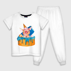 Детская пижама хлопок с принтом Свинка в Екатеринбурге, 100% хлопок |  брюки и футболка прямого кроя, без карманов, на брюках мягкая резинка на поясе и по низу штанин
 | Тематика изображения на принте: свинья | тортик | хрюшка