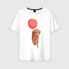 Женская футболка хлопок Oversize с принтом Котейка в Екатеринбурге, 100% хлопок | свободный крой, круглый ворот, спущенный рукав, длина до линии бедер
 | воздушный шар | котик | полетаем