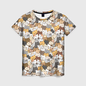Женская футболка 3D с принтом Котики муркотики в Екатеринбурге, 100% полиэфир ( синтетическое хлопкоподобное полотно) | прямой крой, круглый вырез горловины, длина до линии бедер | cat | kitty | кот | котенок | котики | котэ | кошка | полосатый
