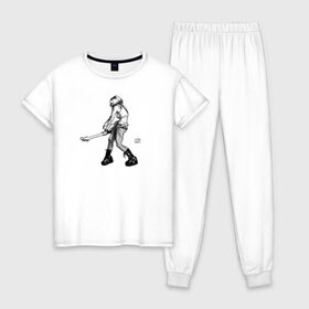Женская пижама хлопок с принтом Rock it Baby в Екатеринбурге, 100% хлопок | брюки и футболка прямого кроя, без карманов, на брюках мягкая резинка на поясе и по низу штанин | арт | гитара | музыка | рисунок | рок
