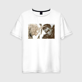 Женская футболка хлопок Oversize с принтом Берсерк в Екатеринбурге, 100% хлопок | свободный крой, круглый ворот, спущенный рукав, длина до линии бедер
 | berserkr | аниме | берсерк | битва | бойцы | единорог | звери