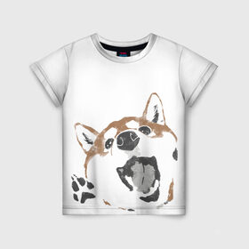 Детская футболка 3D с принтом Shiba Inu в Екатеринбурге, 100% гипоаллергенный полиэфир | прямой крой, круглый вырез горловины, длина до линии бедер, чуть спущенное плечо, ткань немного тянется | shiba inu | сиба ину | собака