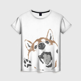 Женская футболка 3D с принтом Shiba Inu в Екатеринбурге, 100% полиэфир ( синтетическое хлопкоподобное полотно) | прямой крой, круглый вырез горловины, длина до линии бедер | shiba inu | сиба ину | собака