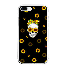 Чехол для iPhone 7Plus/8 Plus матовый с принтом Череп и подсолнухи в Екатеринбурге, Силикон | Область печати: задняя сторона чехла, без боковых панелей | глаза | металл | подсолнух | подсолнухи | прикол | с черепами | с черепом | скелет | солнце | череп | черепа | черепок | эмо