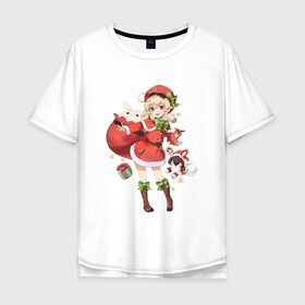 Мужская футболка хлопок Oversize с принтом Рождественская Кли в Екатеринбурге, 100% хлопок | свободный крой, круглый ворот, “спинка” длиннее передней части | арт | игрушка эмбер | кли | рисунок | рождество | танцующая игрушка | эмбер
