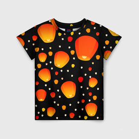 Детская футболка 3D с принтом Sky Lanterns в Екатеринбурге, 100% гипоаллергенный полиэфир | прямой крой, круглый вырез горловины, длина до линии бедер, чуть спущенное плечо, ткань немного тянется | lanterns festival | sky lanterns | небесные фонарики | фестиваль фонариков