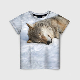 Детская футболка 3D с принтом Спящий Волк в Екатеринбурге, 100% гипоаллергенный полиэфир | прямой крой, круглый вырез горловины, длина до линии бедер, чуть спущенное плечо, ткань немного тянется | animals | wolf | волк | волки | животные | звери | зверь | одиночество | одиночка | пёс | собака | спящий волк