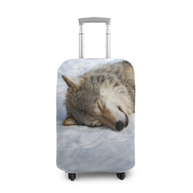 Чехол для чемодана 3D с принтом Спящий Волк в Екатеринбурге, 86% полиэфир, 14% спандекс | двустороннее нанесение принта, прорези для ручек и колес | animals | wolf | волк | волки | животные | звери | зверь | одиночество | одиночка | пёс | собака | спящий волк