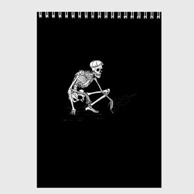 Скетчбук с принтом Slavs Skeleton в Екатеринбурге, 100% бумага
 | 48 листов, плотность листов — 100 г/м2, плотность картонной обложки — 250 г/м2. Листы скреплены сверху удобной пружинной спиралью | snap | snap collection | гопник | скелет | славян