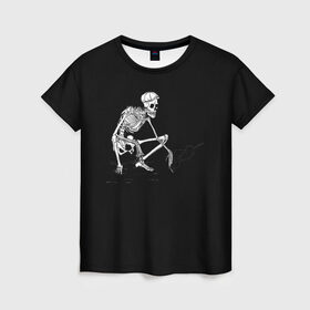 Женская футболка 3D с принтом Slavs Skeleton в Екатеринбурге, 100% полиэфир ( синтетическое хлопкоподобное полотно) | прямой крой, круглый вырез горловины, длина до линии бедер | snap | snap collection | гопник | скелет | славян
