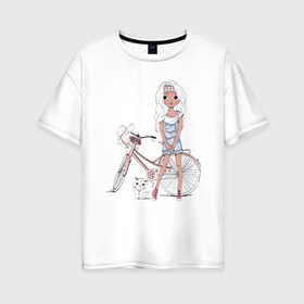 Женская футболка хлопок Oversize с принтом Оторва в Екатеринбурге, 100% хлопок | свободный крой, круглый ворот, спущенный рукав, длина до линии бедер
 | tegunvteg | дама с собачкой | животные | кошечка | кошка | силуэт