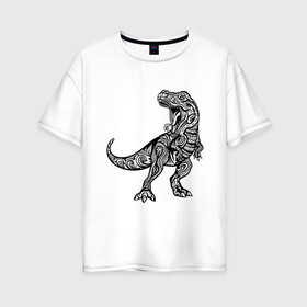 Женская футболка хлопок Oversize с принтом Тираннозавр в стиле Мандала в Екатеринбурге, 100% хлопок | свободный крой, круглый ворот, спущенный рукав, длина до линии бедер
 | 