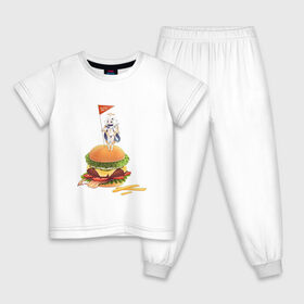 Детская пижама хлопок с принтом Завоевательница Паймон в Екатеринбурге, 100% хлопок |  брюки и футболка прямого кроя, без карманов, на брюках мягкая резинка на поясе и по низу штанин
 | арт | бургер | голодная паймон | жареная картошка | захват | захватчик | картошка фри | паймон | рисунок | флаг | флажок