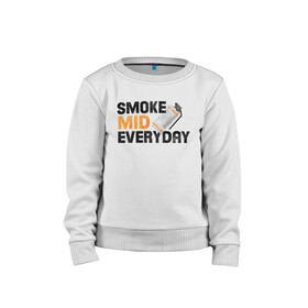 Детский свитшот хлопок с принтом Smoke Mid Everyday в Екатеринбурге, 100% хлопок | круглый вырез горловины, эластичные манжеты, пояс и воротник | Тематика изображения на принте: asiimov | asimov | beast | counter | counter strike | cs | easy | ez | gg | ggwp | global | go | gradient | howl | hyper | mem | meme | memes | offensive | smoke | strike | азимов | вой | градиент | зверь | контра | лого | логотип