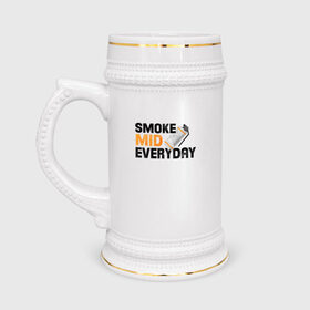 Кружка пивная с принтом Smoke Mid Everyday в Екатеринбурге,  керамика (Материал выдерживает высокую температуру, стоит избегать резкого перепада температур) |  объем 630 мл | asiimov | asimov | beast | counter | counter strike | cs | easy | ez | gg | ggwp | global | go | gradient | howl | hyper | mem | meme | memes | offensive | smoke | strike | азимов | вой | градиент | зверь | контра | лого | логотип