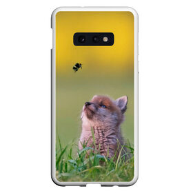 Чехол для Samsung S10E с принтом Лисенок и пчелка в Екатеринбурге, Силикон | Область печати: задняя сторона чехла, без боковых панелей | fox | foxy | животное | звери | лиса | лисенок | лисичка | милая | рыжая | фокс