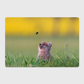 Магнитный плакат 3Х2 с принтом Лисенок и пчелка в Екатеринбурге, Полимерный материал с магнитным слоем | 6 деталей размером 9*9 см | Тематика изображения на принте: fox | foxy | животное | звери | лиса | лисенок | лисичка | милая | рыжая | фокс