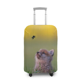 Чехол для чемодана 3D с принтом Лисенок и пчелка в Екатеринбурге, 86% полиэфир, 14% спандекс | двустороннее нанесение принта, прорези для ручек и колес | fox | foxy | животное | звери | лиса | лисенок | лисичка | милая | рыжая | фокс